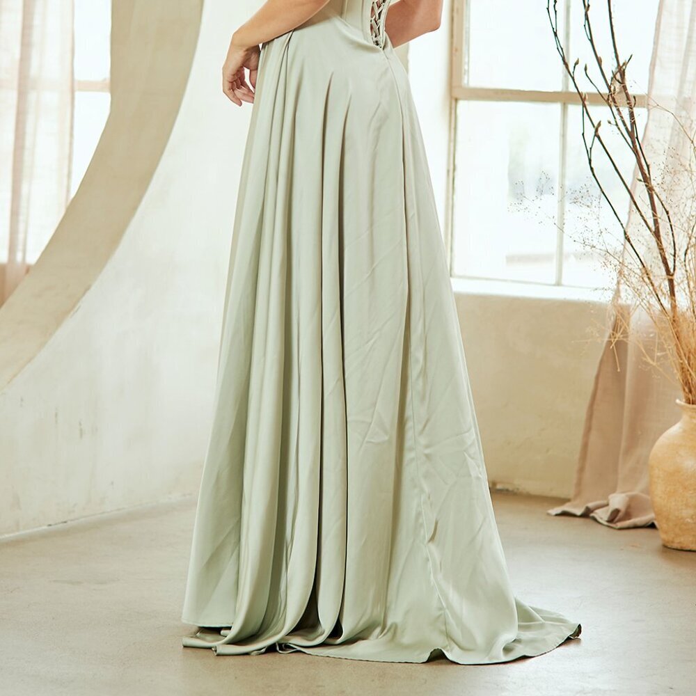 New Strapless A-Line Evening Dress w/ Leg Slit & Pleated Boned Bodice AC 4053 - Picture 9 of 9